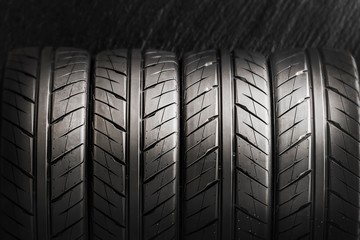 four tires for sports driving, drifting and auto racing. close up