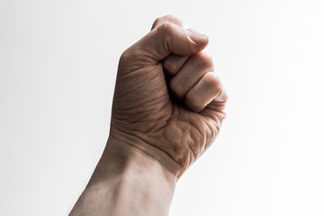 homme poing ferm&eacute; fond blanc