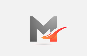 orange grey M alphabet letter logo icon for business and company with swoosh design