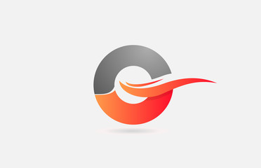 orange grey O alphabet letter logo icon for business and company with swoosh design
