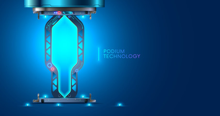 Blank display, stage or podium for show product or people model in futuristic cyberpunk style. Technology environment for demonstrating design. Industry scene, platform or pedestal in 3d cyberspace.