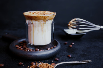 Dalgona Coffee, a trendy cool fluffy creamy whipped coffee.