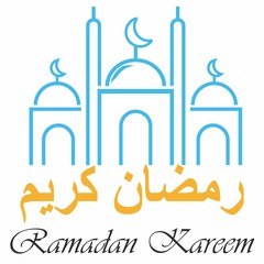 ramadan kareem logo with calligraphy arabic, eid mubarak with mosque icon blue