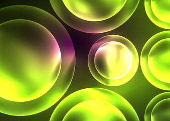 Glowing neon shiny transparent bubbles, glass circles or bio cell concept. Techno futuristic vector abstract background For Wallpaper, Banner, Background, Card, Book Illustration, landing page