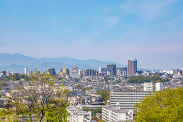 高台から見る郊外の街.東京都の町田市