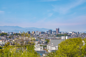 高台から見る郊外の街.東京都の町田市