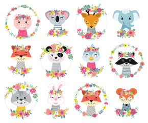 Illustrations with flowers and animals. Vector child decoration. Background illustration for kids.