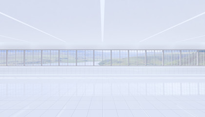 3d rendering of empty room and white tile floor.