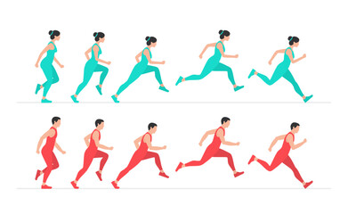 Fototapeta na wymiar Woman and Man Run cycle animation sprite sheet. Flat Style. isolated on white background