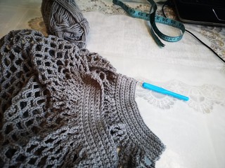 crochet, shopper bag, mesh, grey handmade3
