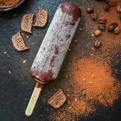 chocolate ice cream sweet dessert Menu concept healthy eating. food background top view copy space for text keto or paleo organic product diet