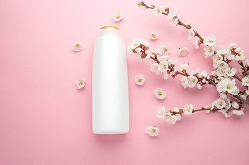 Apricot shampoo or shower gel mock up. Nature cosmetics for head and hair care.