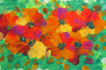 Fototapeta na wymiar paint painting flowers texture, painting bright flowers, floral still life. Oil painting. Acrylic painting.