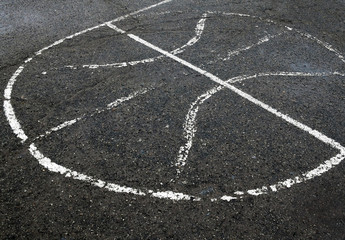 Rubbed marking of the open-air basketball court.