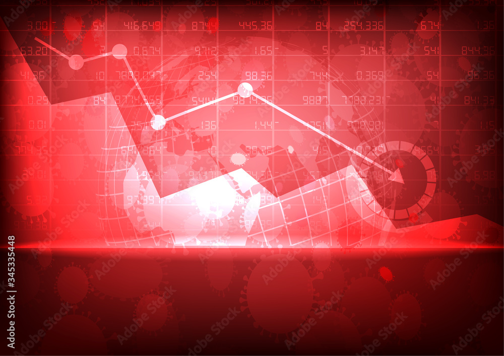 Aufkleber vector : decreasing business graphs with virus and world on red background