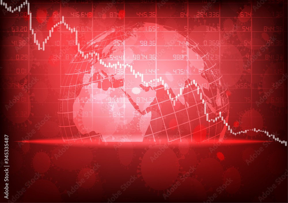 Aufkleber vector : decreasing business graphs with virus and world on red background
