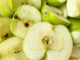 Fresh ripe green apples as background, close-up view