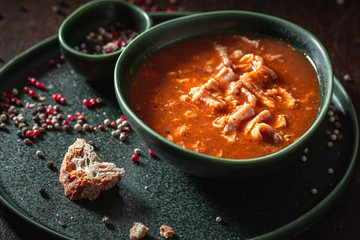 Delicious tripe soup made of beef and vegetables