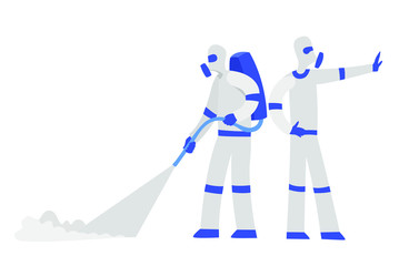 Street disinfection, a person pours the street with a special solution. vector illustration. coronavirus