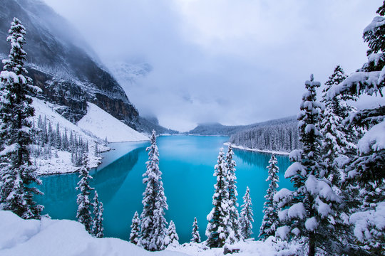 Moraine Lake, Banff, Alberta, Canada at Snow