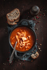 Obraz na płótnie Canvas Tasty tripe soup made of beef and vegetables