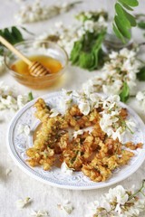 acacia flowers fried in batter. Edible flowers. foraging. 