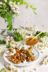 acacia flowers fried in batter. Edible flowers. foraging. 