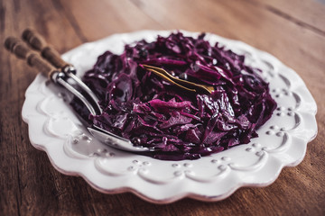 Steamed red cabbage. Comforting warm meal in autumn and winter time.