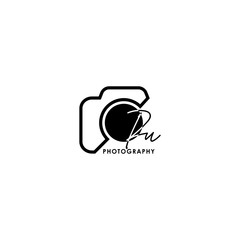 Initial Letter PU with camera. Logo photography simple luxury vector.