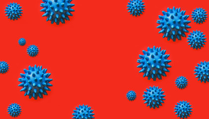 Fototapeta na wymiar a virus cell. coronavirus, covid 19, blue ball on a red background.