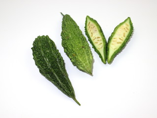 Momordica charantia fruit isolated on white background