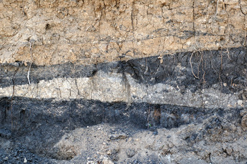 Texture. Layers of soil. Excavation pit. Geological exploration.