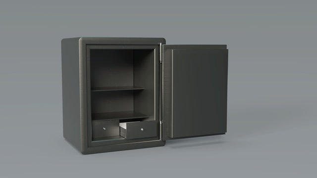 Realistic 3d render illustration of an open empty safe