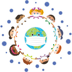 Obraz premium 地球と人々がウイルス感染をブロック