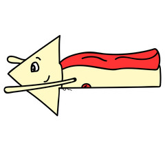 arrow in a red coat with eyes shows directions