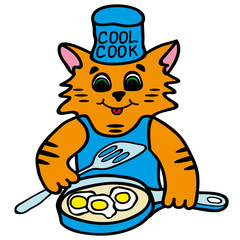 The culinary cat loves scrambled eggs very much.