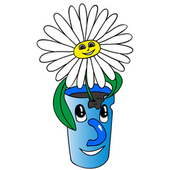 Once a broken cup has now found a new life in the form of a pot for a beautiful daisy.