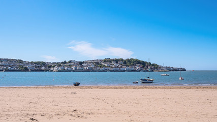 Fototapeta na wymiar Panorama of the north Devon seaside town of Appledore viewed across the estuary from Instow. May 2020.