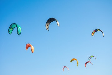 Colorful kites in Loutsa Greece on a sunny summer day, horizontal