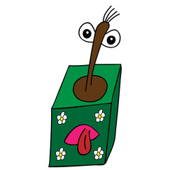 Toilet plunger with eyes is dissatisfied with his work.