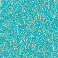 Decorative leaves seamless pattern. Hand drawn background vector illustration
