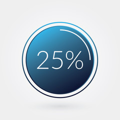 25 percent circle chart, isolated symbol. Vector blue gradient element. Infographic sign. Illustration, icon for business, finance, report, web design, downloading