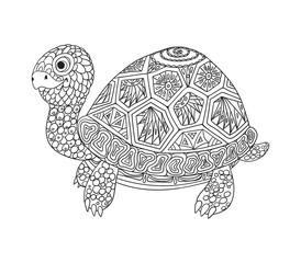 Cute turtle with coloring patterns for children and adults. Dud and Zen, meditation, relaxation.