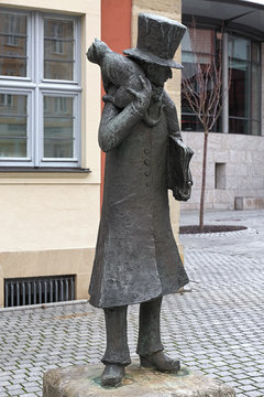Statue of E. T. A. Hoffmann with his tomcat Murr in Bamberg, Germany