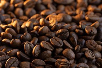 golden roasted coffee beans background