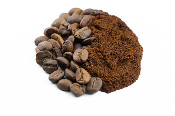 coffee beans and ground coffee