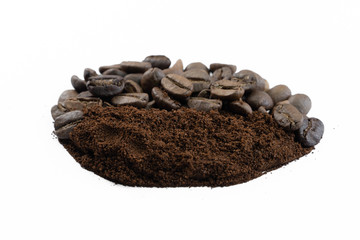 coffee beans and ground coffee