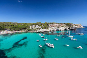 Fototapeta na wymiar Panoramic view of the most beautiful beach Cala Macarella of Menorca island, Balearic islands, Spain
