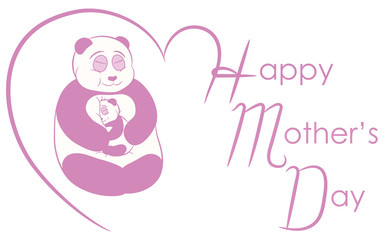 Card for Mother's Day. Cute Cartoon Pandas. Vector Illustration of Mom and Baby. Greeting Banner, Brochure, Flyer Design 