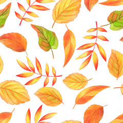 Fototapeta premium watercolor illustration, seamless pattern, autumn leaves , wallpaper and fabric ornament, wrapping paper,